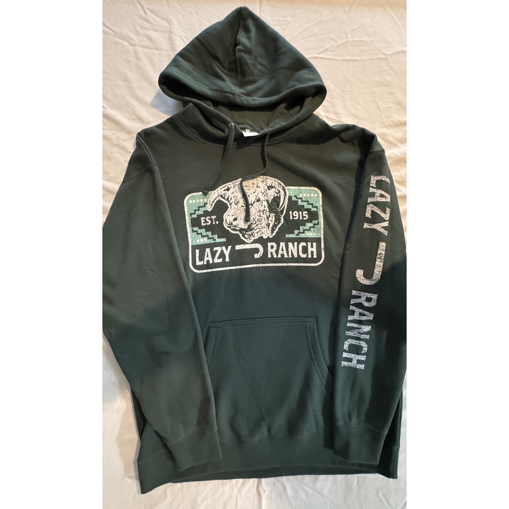 Lazy J Ranch Men's XL Green Pullover Hoodie Graphic Print Logo Pocket